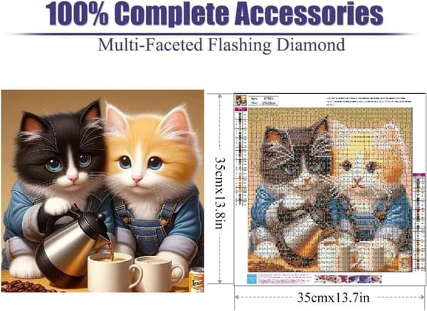 OBOSOE Katt & Kaffe 5D Diamantkonst - Avkopplande pärlemålning, Rundpärlor heltäckande, DIY 35x35 cm
