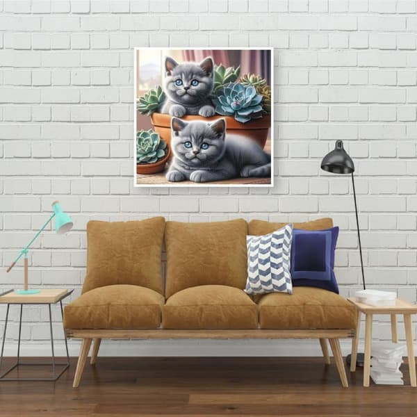 OBOSOE Katt Succulenter 5D Diamantmosaik - Kristallkonst DIY, Full drill väggdekoration 35x35 cm