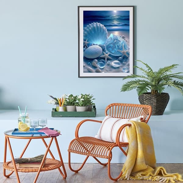 OBOSOE Diamond Painting - 5D DIY Diamantmaleri, 30x40cm (Moonlight Beach med vægte)
