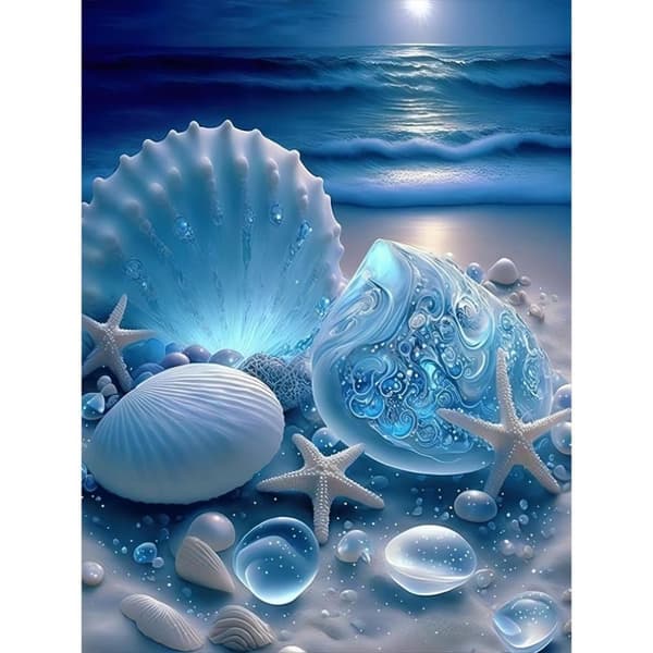 OBOSOE Diamond Painting - 5D DIY Diamantmaleri, 30x40cm (Moonlight Beach med vægte)