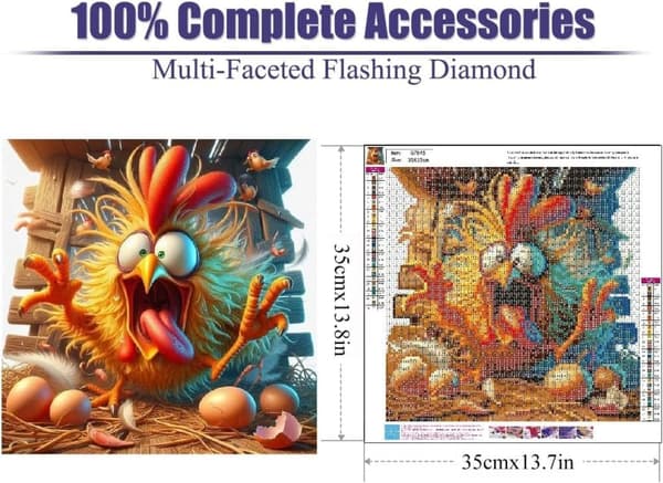 OBOSOE Chicken Run 5D Diamantmosaik - Rustik Perle, Runde Perler, DIY 35x35 cm