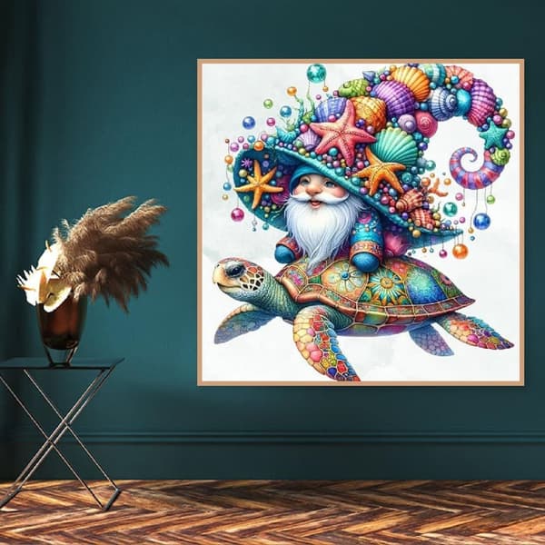 OBOSOE Santa Turtle 5D Diamant Mosaik - Dyreperlekunst, Nem DIY til voksne, Boligindretning 35x35 cm
