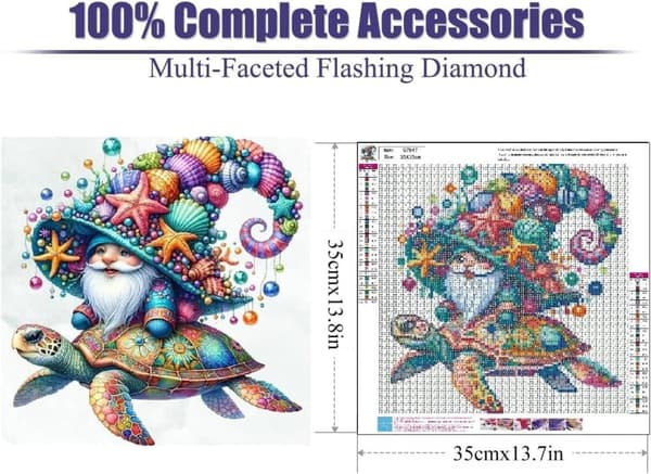 OBOSOE Santa Turtle 5D Diamant Mosaik - Dyreperlekunst, Nem DIY til voksne, Boligindretning 35x35 cm