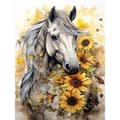 Miniatyrbillede 4 af 7: OBOSOE Diamond Painting - 5D DIY Diamantmaleri, 30x40cm (Hvid Hest og Solsikker)