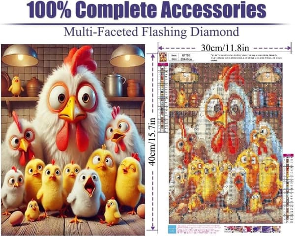 OBOSOE Hen 5D Diamond Mosaic - Dyremotiv for begyndere, Fuld boremaskine DIY, Boligindretning 30x40 cm