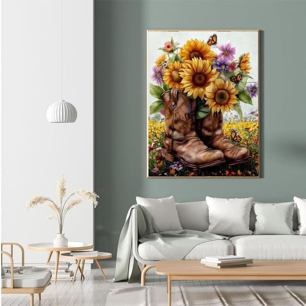 OBOSOE Diamond Painting - 5D DIY Diamantmaleri, 30x40cm (Cowboystøvler med Solsikkebuket)