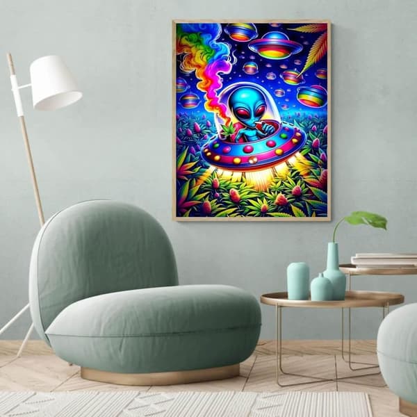 OBOSOE UFO-avaruusalus 5D timanttimosaiikki - hippityyli, pyöreät helmet kiinteä kansi, DIY 30x40 cm