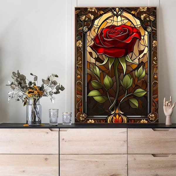 OBOSOE Diamond Painting - 5D DIY diamantmaleri, 30x40cm (farve glas rød rose)