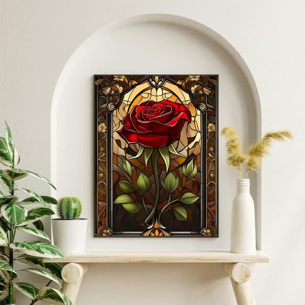 OBOSOE Diamond Painting - 5D DIY diamantmaleri, 30x40cm (farve glas rød rose)