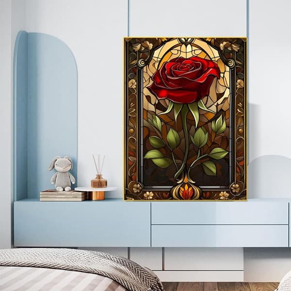 OBOSOE Diamond Painting - 5D DIY diamantmaleri, 30x40cm (farve glas rød rose)