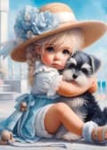 Pikkukuva 1 / 9: OBOSOE Girl & Dog 5D timanttimosaiikki - meriaihe, täysporahelmiä, lahja 30x40 cm