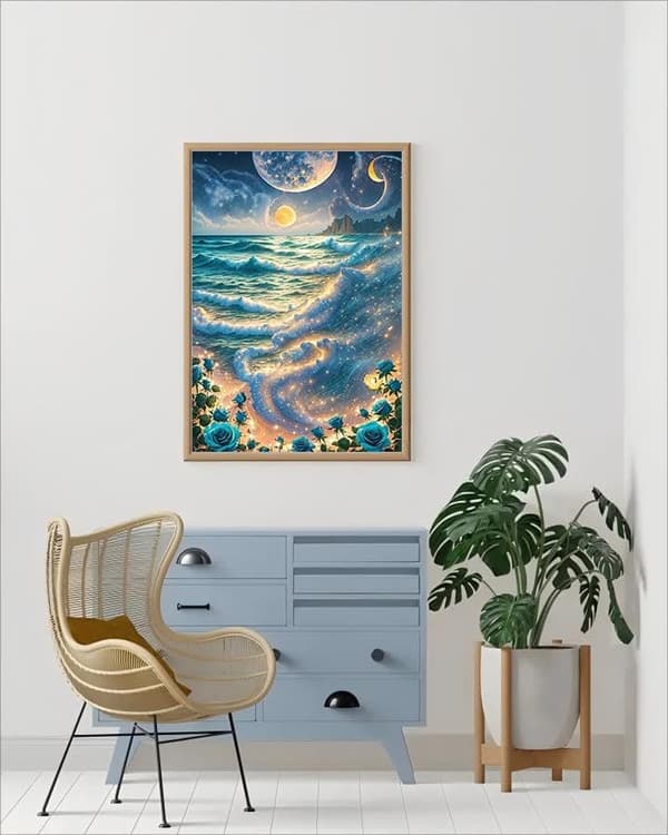 OBOSOE Moonlight Sea 5D Diamond Art - Blue Rose Design, fuld boremaskine DIY, gave 30x40 cm