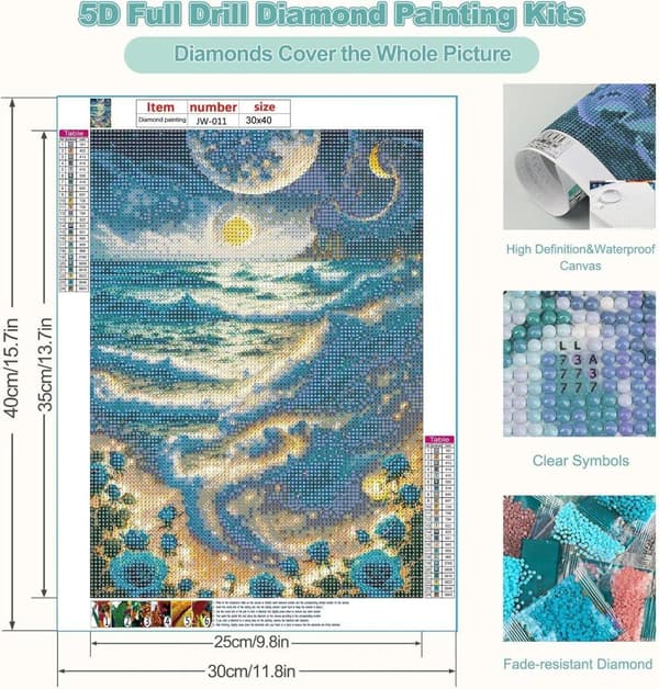 OBOSOE Moonlight Sea 5D Diamond Art - Blue Rose Design, fuld boremaskine DIY, gave 30x40 cm