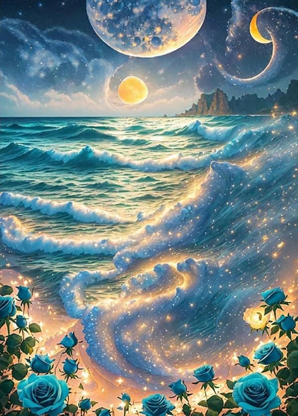 OBOSOE Moonlight Sea 5D Diamond Art - Blue Rose Design, fuld boremaskine DIY, gave 30x40 cm
