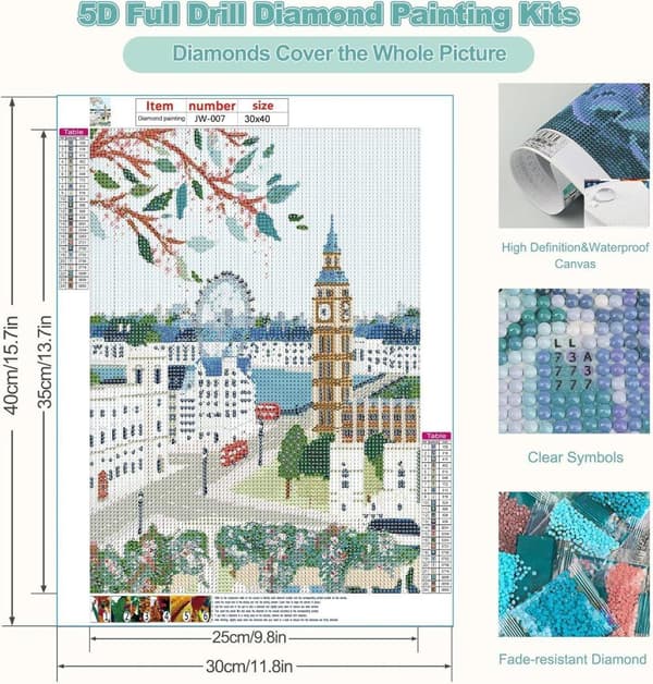 OBOSOE Big Ben 5D Diamond Art - London design, Fuld boremaskine DIY, Gave 30x40 cm