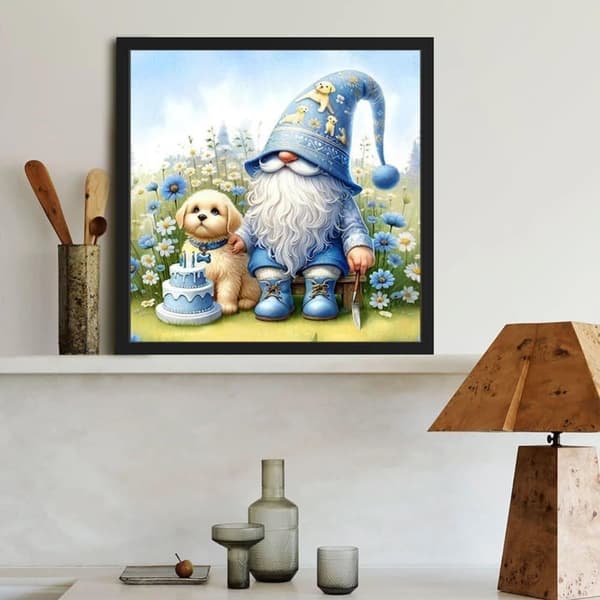 OBOSOE Blå Tomte 5D Diamantmosaik - Födelsedagspresent, Full drill DIY, Pärlekonst 35x35 cm