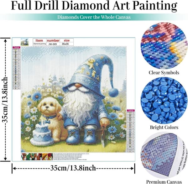 OBOSOE Blå Tomte 5D Diamantmosaik - Födelsedagspresent, Full drill DIY, Pärlekonst 35x35 cm