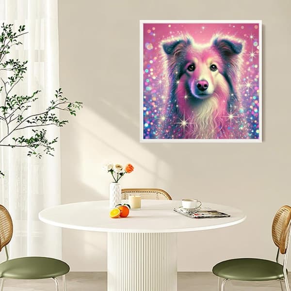 OBOSOE Pink Dog 5D Diamond Art - Fuld Drill DIY, Perlemaleri Gave, Boligindretning 35x35 cm