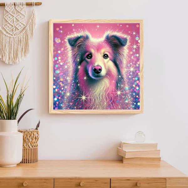 OBOSOE Rosa Hund 5D Diamantkonst - Full drill DIY, Pärlemålning present, Hemdekoration 35x35 cm