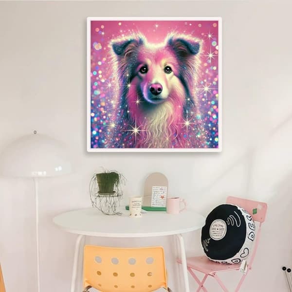 OBOSOE Rosa Hund 5D Diamantkonst - Full drill DIY, Pärlemålning present, Hemdekoration 35x35 cm