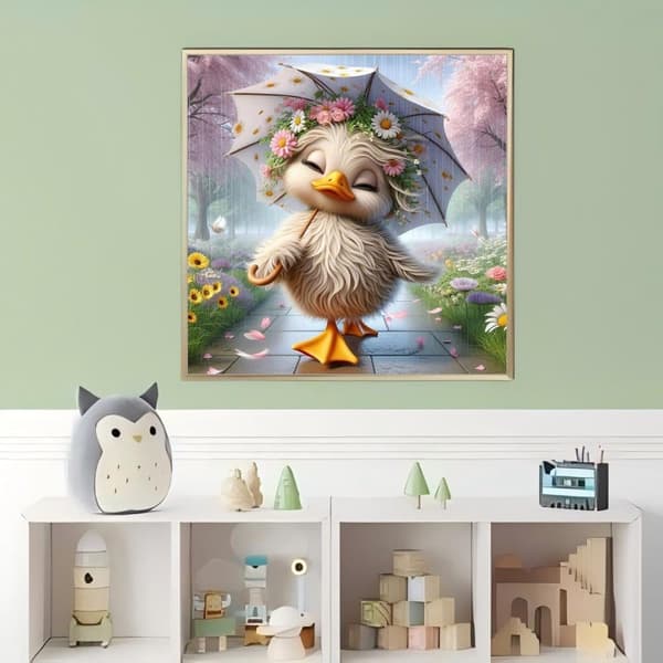 OBOSOE Duck Parasol 5D Diamond Art - Flower Rain, Fuld Drill DIY, Perlemaleri 35x35 cm