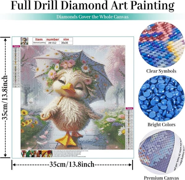 OBOSOE Duck Parasol 5D Diamond Art - Flower Rain, Fuld Drill DIY, Perlemaleri 35x35 cm
