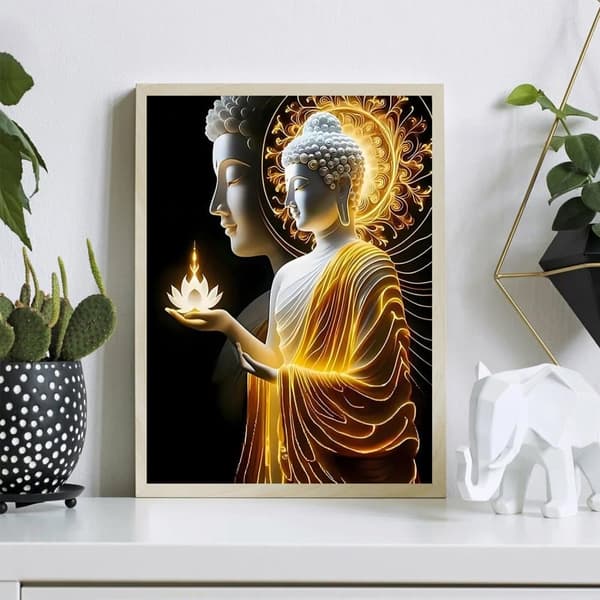 OBOSOE Buddha 5D Diamantmosaik - Spirituelt design, Fuld Bore Perle, DIY Boligindretning 30x40 cm