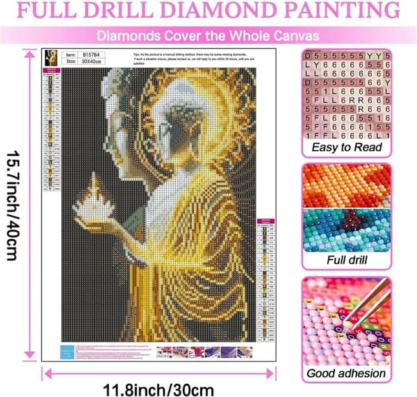 OBOSOE Buddha 5D Diamantmosaik - Spirituelt design, Fuld Bore Perle, DIY Boligindretning 30x40 cm