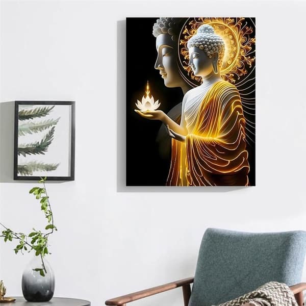 OBOSOE Buddha 5D Diamantmosaik - Spirituelt design, Fuld Bore Perle, DIY Boligindretning 30x40 cm