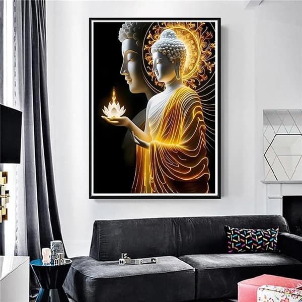 OBOSOE Buddha 5D Diamantmosaik - Spirituelt design, Fuld Bore Perle, DIY Boligindretning 30x40 cm