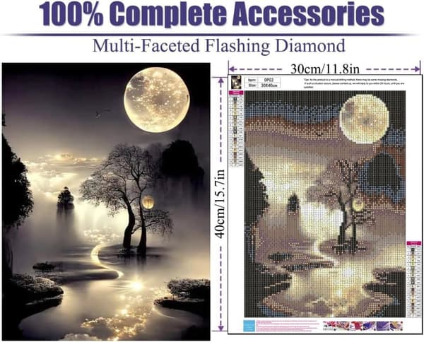 OBOSOE Moonlight Landscape 5D Diamond Mosaic - Ideel Gave, Easy DIY, Krystal Art 30x40 cm