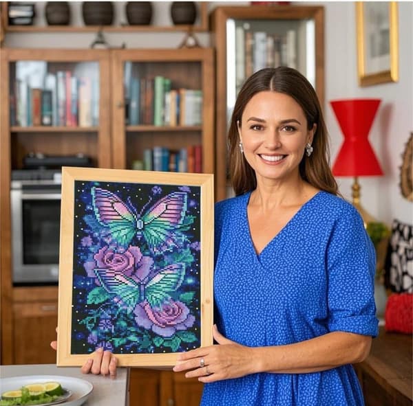 OBOSOE Butterfly & Rose 5D Diamond Art - Afspændingsaflastende, Fuld Drill DIY, Gave 30x40 cm