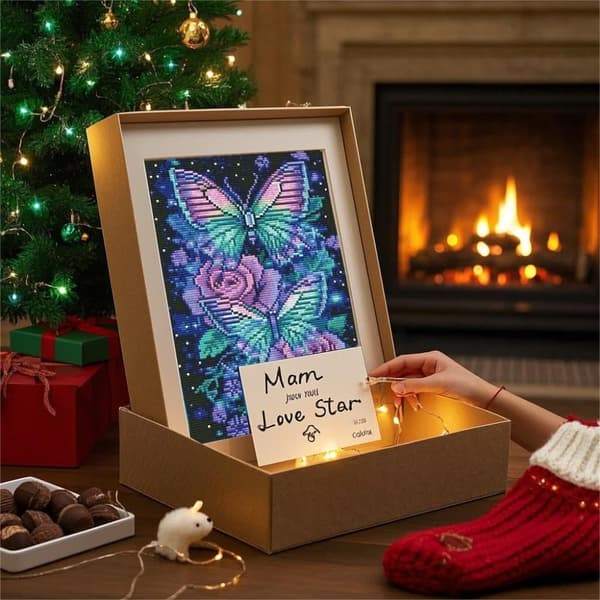 OBOSOE Butterfly & Rose 5D Diamond Art - Afspændingsaflastende, Fuld Drill DIY, Gave 30x40 cm