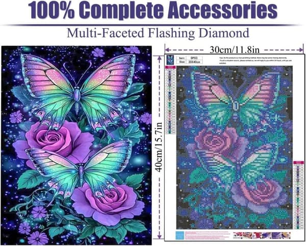 OBOSOE Butterfly & Rose 5D Diamond Art - Afspændingsaflastende, Fuld Drill DIY, Gave 30x40 cm