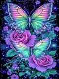 Miniatyrbillede 1 af 7: OBOSOE Butterfly & Rose 5D Diamond Art - Afspændingsaflastende, Fuld Drill DIY, Gave 30x40 cm