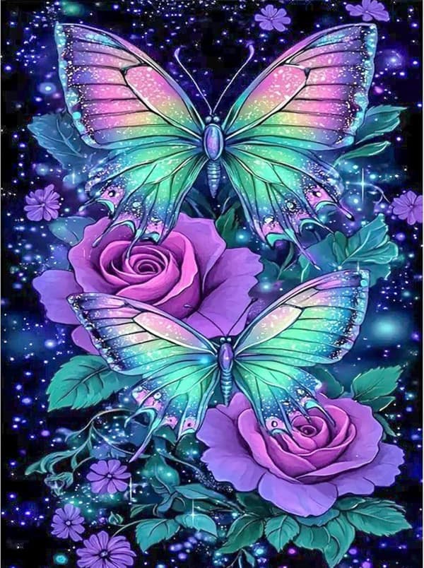 OBOSOE Butterfly & Rose 5D Diamond Art - Afspændingsaflastende, Fuld Drill DIY, Gave 30x40 cm