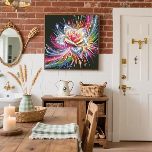OBOSOE Rose 5D Diamond Art - Skinnende farver, Fuld Drill DIY, Vægdekoration 35x35 cm