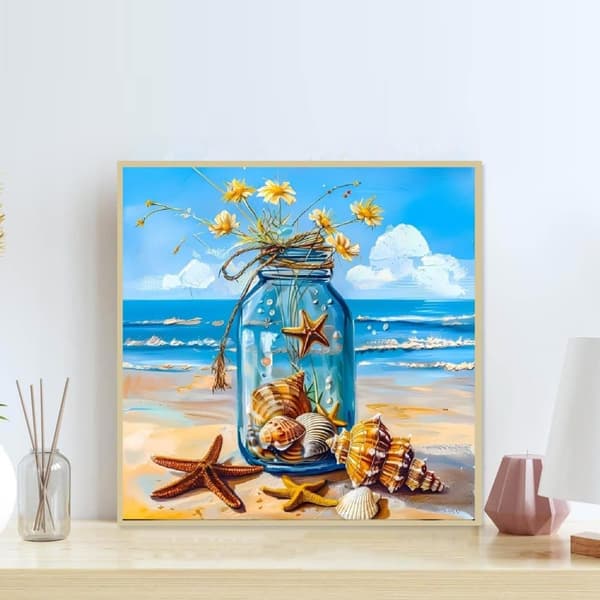 OBOSOE Blomsterhav 5D Diamantmosaik - Blå tema, Full drill DIY, Gem konstr 35x35 cm