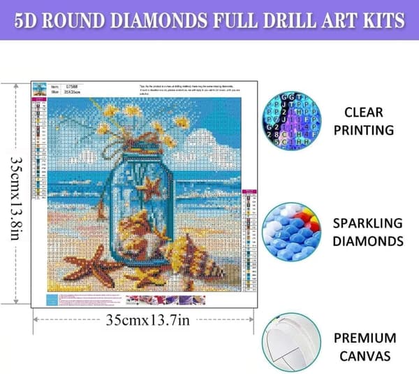 OBOSOE Blomsterhav 5D Diamantmosaik - Blå tema, Full drill DIY, Gem konstr 35x35 cm