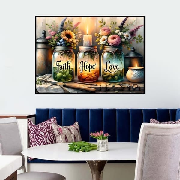 OBOSOE Toivepullo 5D Timanttimosaiikki - Faith Hope Love, Täysi pora DIY, Helmikoriste 40x30 cm