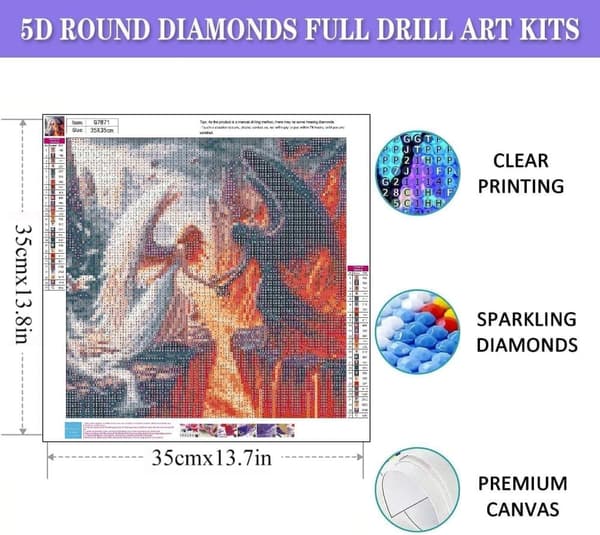 OBOSOE Ice Fire Angel 5D Diamond Art - Fuld Drill Krystaller, Rund Perlemaleri DIY, Vægdekoration 35x35 cm