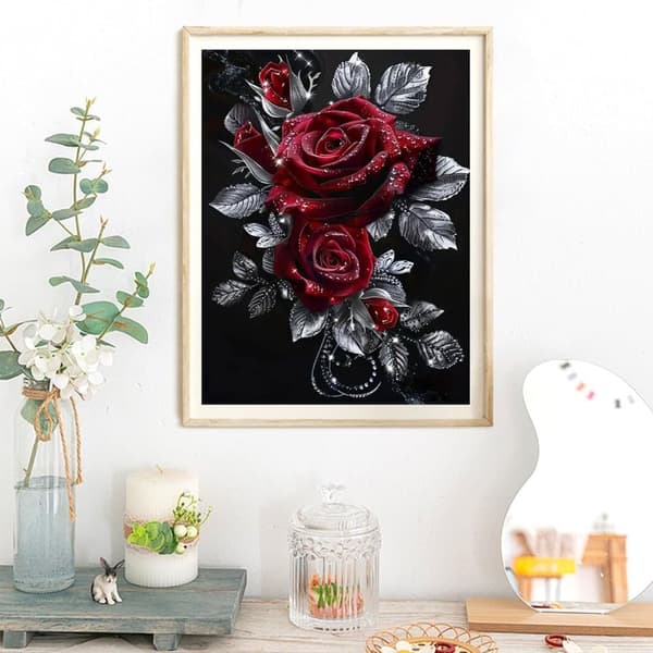 OBOSOE Rose 5D Diamantmosaik - Gaveidé, Fuld Drill DIY, Rund Perle Vægdekoration 30x40 cm