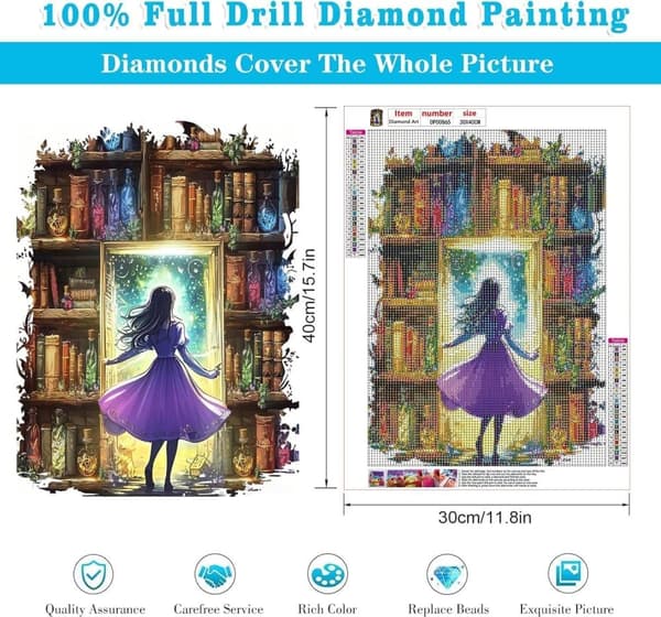 OBOSOE Bok 5D Diamantmosaik - Full drill pärlor, DIY gem konst, Pärlemålning väggdekoration 30x40 cm