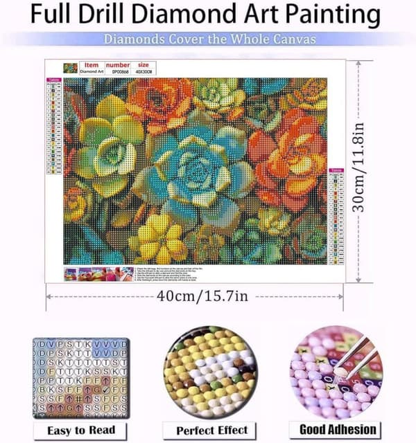 OBOSOE Sukkulenter 5D Diamantmosaik - Plantedesign, Fuld Drill DIY, Perlegave 40x30 cm