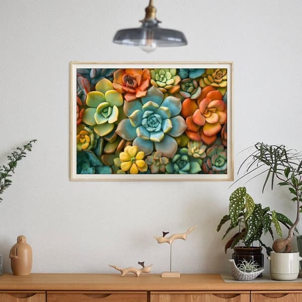 OBOSOE Sukkulenter 5D Diamantmosaik - Plantedesign, Fuld Drill DIY, Perlegave 40x30 cm