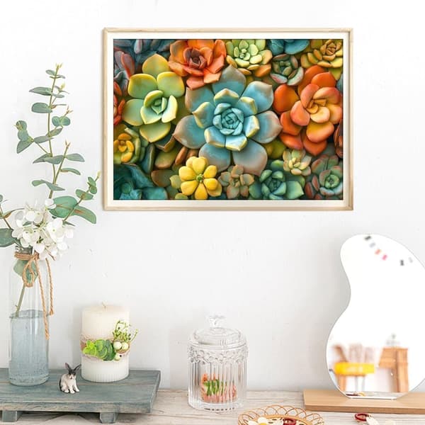OBOSOE Sukkulenter 5D Diamantmosaik - Plantedesign, Fuld Drill DIY, Perlegave 40x30 cm