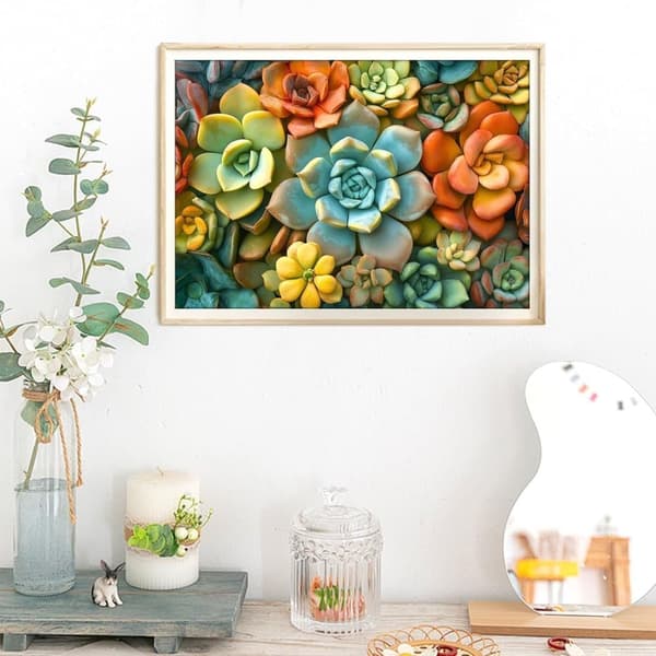 OBOSOE Sukkulenter 5D Diamantmosaik - Plantedesign, Fuld Drill DIY, Perlegave 40x30 cm