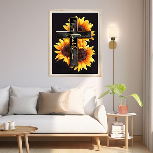 OBOSOE Diamond Painting & Diamantmålning – 5D Full Drill Kors & Solros Andlig Design, DIY Pärlemålning Present – 40×30 cm