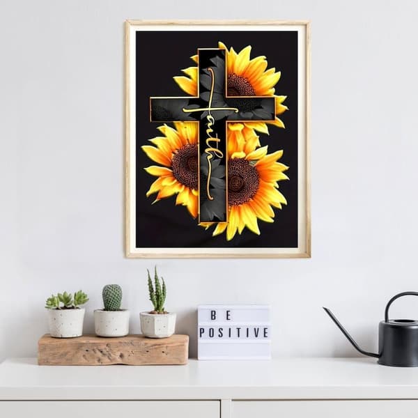 OBOSOE Diamond Painting & Diamantmålning – 5D Full Drill Kors & Solros Andlig Design, DIY Pärlemålning Present – 40×30 cm