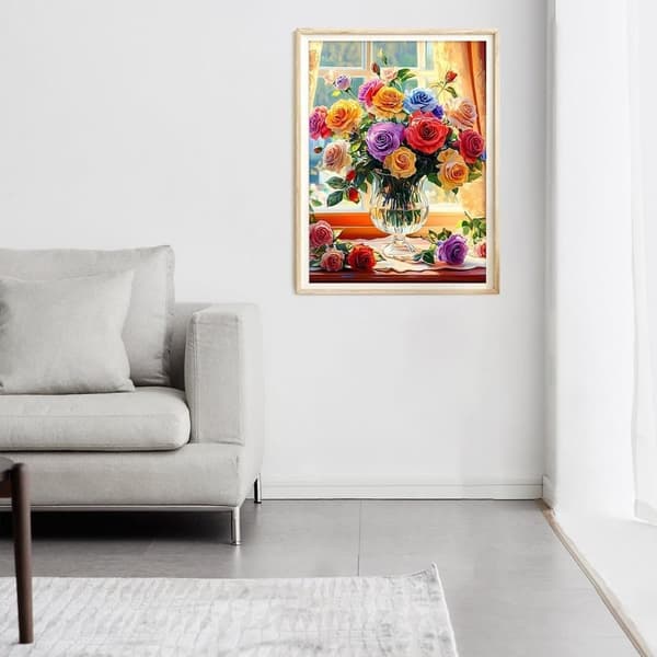 OBOSOE Diamond Painting & Diamantmålning – 5D Full Drill Blommor vid Fönsterkarm, Pärlemålning DIY Väggdekoration – 30×40 cm
